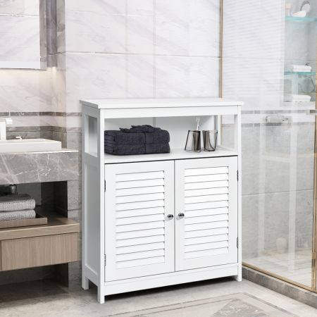 Costway Badezimmer-Schrank Badezimmer-Aufbewahrungsschrank aus Holz für Bad 60 x 30,5 x 80 cm Weiß