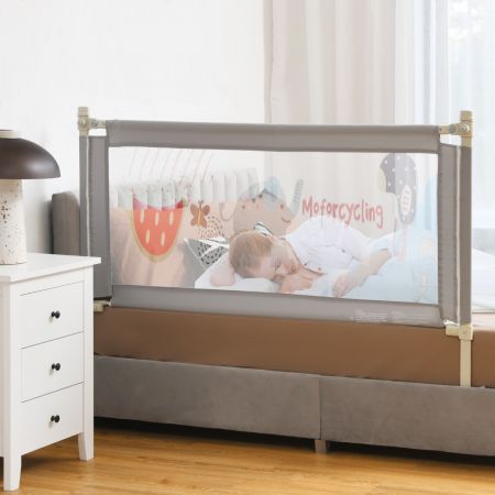 Bettschutzgitter Bettgitter für Kleinkinder Vertikales 145 cm Bettgeländer mit Doppeltem Verschluss Grau