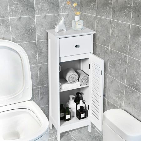 Bodenschrank Badezimmerschrank mit Schublade und Lamellentür 32 x 30 x 88 cm Weiß