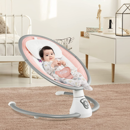 Costway Elektrische Babyschaukel Babywippe mit 5 Schaukelstufen 65,5 x 71,5 x 76 cm Rosa
