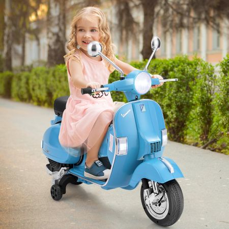 Costway 6V Elektro Motorrad mit 2 Stützrädern und Schlüssel & Lichter und Musik für Kinder ab 3 Jahren Blau