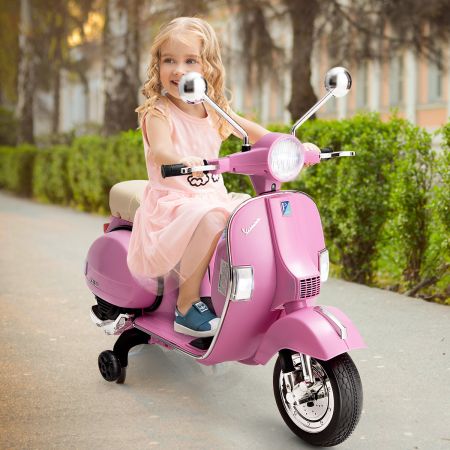 Costway 6V Elektro Motorrad mit 2 Stützrädern und Schlüssel & Lichter und Musik für Kinder ab 3 Jahren Rosa