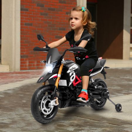 Costway Kinder Motorrad mit Stützrädern Elektro-Motorrad mit LED-Lichter und Musik Schwarz-1