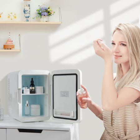 Costway Mini-Kühlschrank 10 L tragbarer Kühlschrank mit LED-Spiegel 23 x 28 x 34 cm Weiß