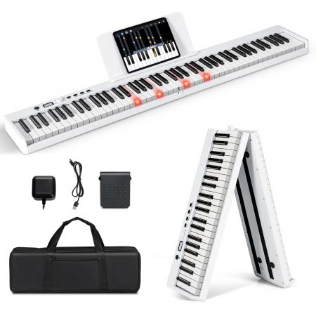Costway Klappbares E-Keyboard Faltbar mit 88 Beleuchteten Tasten Digitale Keyboard Digitale Keyboard Weiß