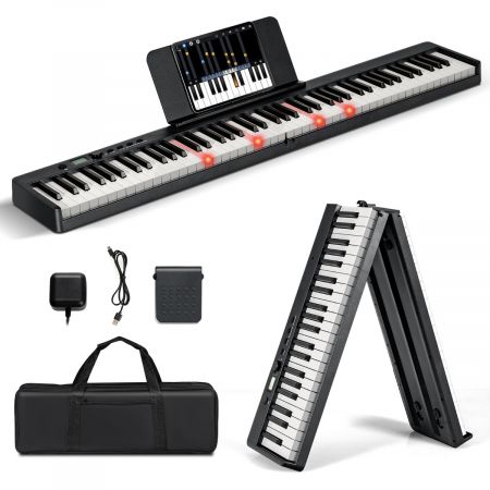 Costway Klappbares E-Keyboard Faltbar mit 88 Beleuchteten Tasten Digitale Keyboard Digitale Keyboard Schwarz