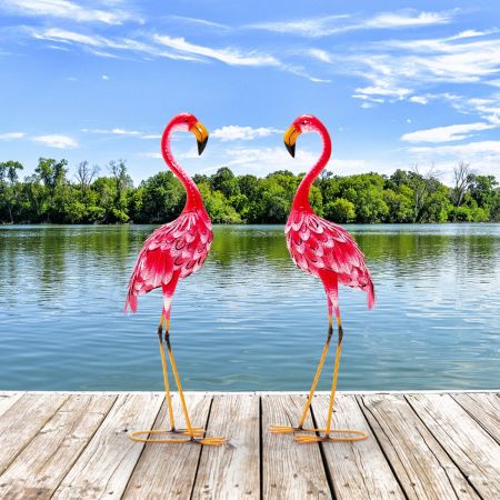 Flamingo-Dekoration 2-Teiliges Gartenstatuen-Set in Flamingo-Form