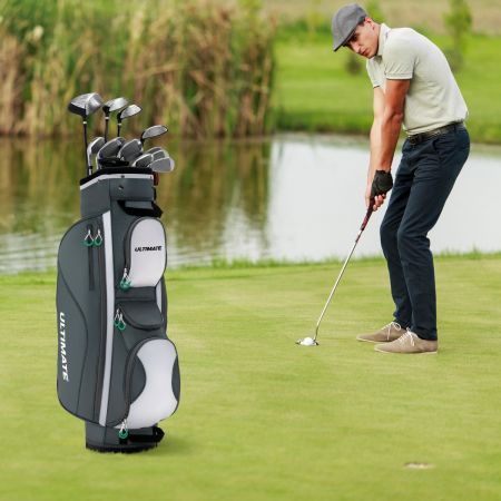Costway Leichte Golftasche mit 14 Trennwänden & Schultergurt & 7 Reißverschlusstaschen Grau