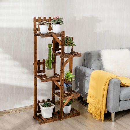 5-stufiges hölzernes Pflanzenregal Blumenständer Holzregal Pflanzenständer für Innen und Außen aus Tannenholz braun 60 x 25 x 130,5 cm 
