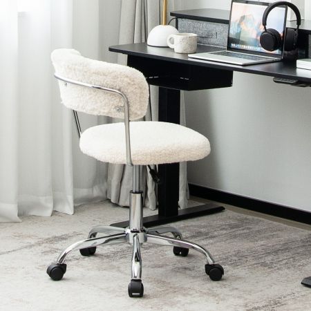 Costway Home Office Drehstuhl aus Kunstpelz mit höhenverstellbarem gepolstertem Sitz Weiß