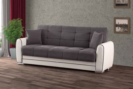 Costway Sofa-Bett 3-Sitzer Couch mit Stauraum Multifunktionssofa Schlafsofa 220 x 85 x 91 cm Grau + Weiß