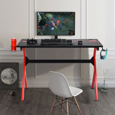 Gaming Tisch mit höhenverstellbare Fußpolster Schreibtisch mit Becherhalter Kopfhörerhaken