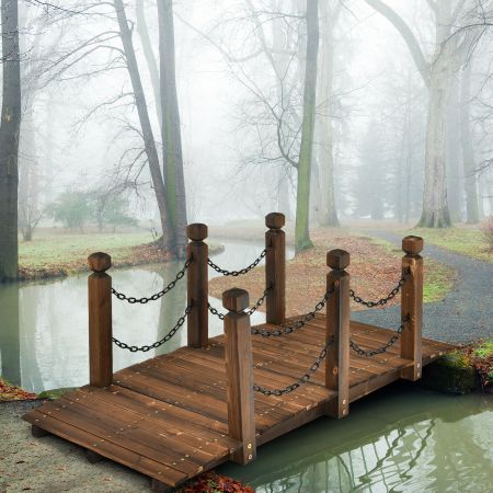 Costway Hölzerne Gartenbrücke Holzbrücke mit Geländer dekorative Brücke 150 x 67 x 55 cm Natur