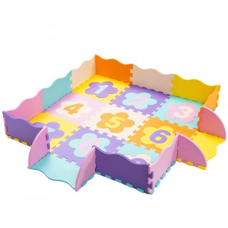 Costway Bodenspielmatte mit abnehmbaren Blumenform- und Zahlenmustern Puzzlematte 50 Stück Bunt