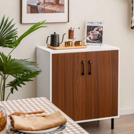 Küchen-Sideboard Buffetschrank aus Holz mit 2 Türen 72 x 40 x 80,5 cm Weiß + Walnuss