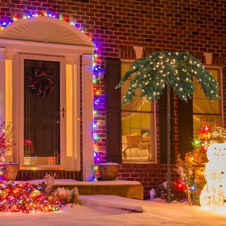 Costway Künstliche Tropische Weihnachtspalme mit 250 Warmweißen LED-Lichtern & 813 Zweigspitzen 180 cm