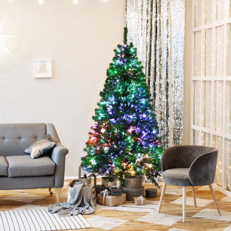 Costway 180 cm Künstlicher Weihnachtsbaum mit Glasfaseroptik Festtagsbaum mit Metallständer Grün