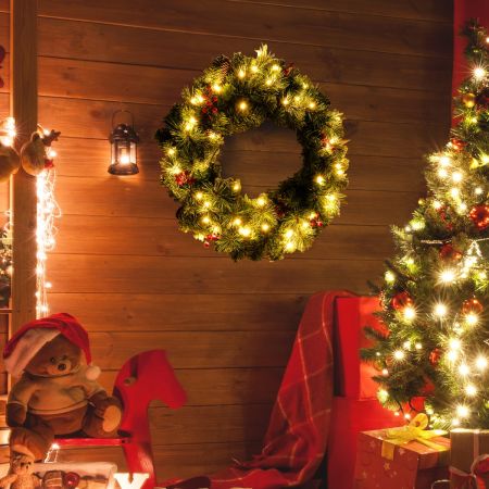 Cosway Künstlicher Beleuchteter Weihnachtskranz mit 110 grünen Zweigen 60 cm