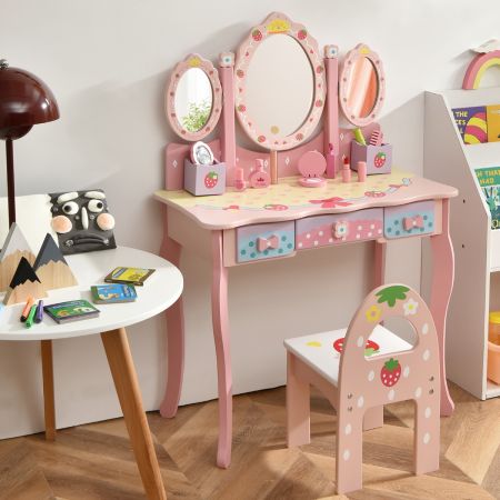 Kinder Schminktisch Kinder Frisier-Set mit Spiegel 70 x 34 x 105 cm Rosa