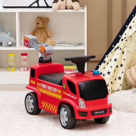 Costway Kinder Feuerwehrauto mit Seifenblasenpistole & Leiter für Kinder von 18-36 Monaten Rot
