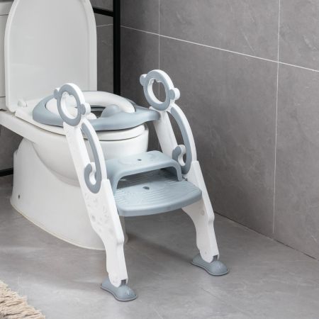 Costway Kinder Toilettensitz mit Leiter und Griffe für Kleinkinder von 1 bis 5 Jahre Grau