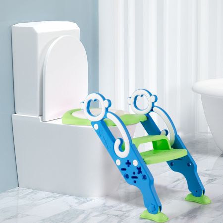 Costway Kinder Toilettensitz mit Leiter und Griffe für Kleinkinder von 1 bis 5 Jahre Blau+Grün