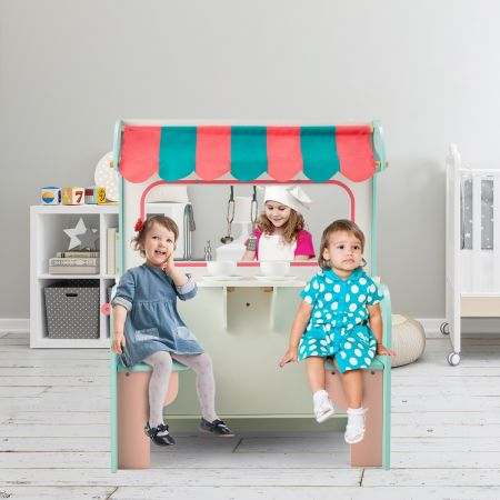 Costway Kinderküche Doppelseitiges Kochspielzeug mit Wasserhahn Spüle Herd Ofen 71 x 53 x 91,5 cm