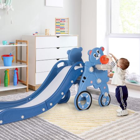 Costway Kinderrutsche Rutschbahn mit Basketballkorb für Indoor und Outdoor 151 x 76 x 72 cm Blau/Rosa/Grün