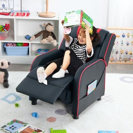 Costway Relax-Sessel mit Seitentaschen Ergonomisches PU-Ledersofa 69 x 53 x 74 cm Schwarz + Rot