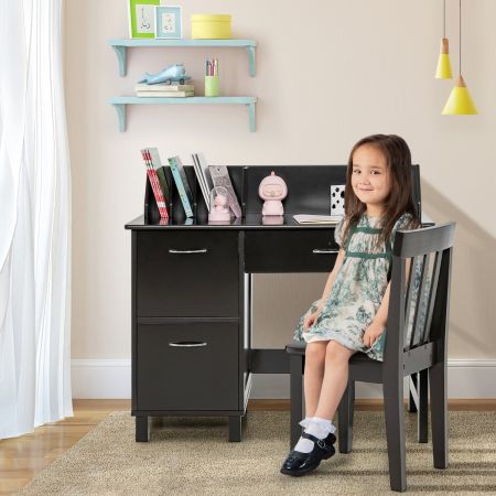 Kinderschreibtisch und Stuhl Set mit Schublade und Aufbewahrungsschränken Kindersitzgruppe Holz-1