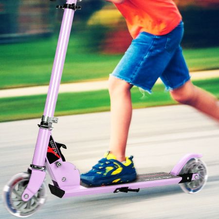 Costway Klappbarer Höhenverstellbarer Kinder Scooter mit 2 blinkenden Räder für Kinder ab 4 Jahre Lila