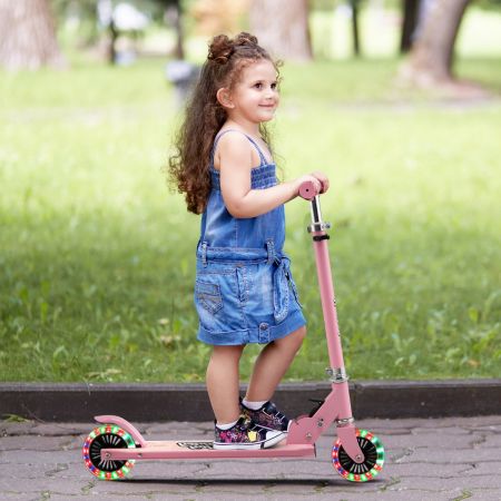 Costway Kinderroller 2-Rad-Tretroller mit Blinkenden Rädern Stand- und Cruise-Kleinkindspielzeug Rosa