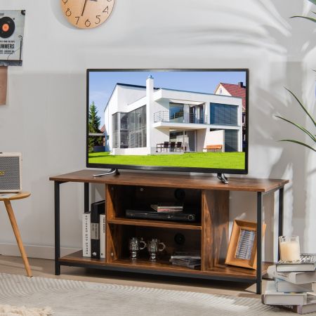 Costway TV-Ständer für Fernseher bis 50 Zoll Holzschrank mit Verstellbarem Regal für Wohnzimmer Braun