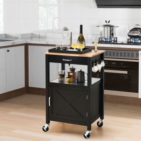 Küchenwagen Rollende Kücheninsel mit Gummiholzplatte 56 x 45 x 91 cm Schwarz