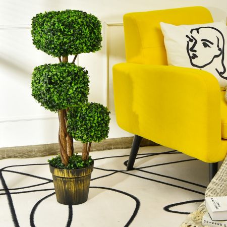 Costway künstlicher dreifach quadratischer Formschnittbaum Kunstpflanze 22 x 22 x 88 cm Grün + Golden