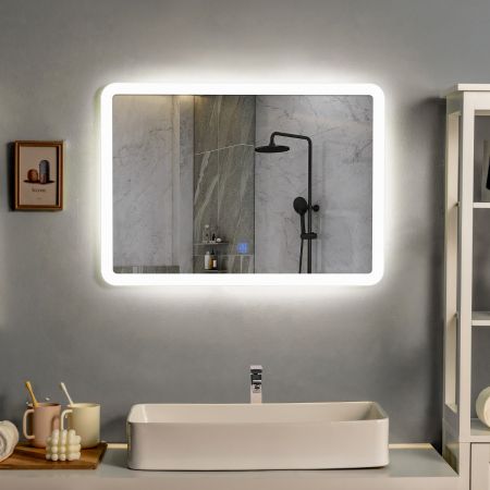 Costway 70 x 50 cm Großer Badezimmer-Spiegel Wandmontierbarer Badspiegel