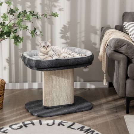 Costway Moderner Kratzbaum Katzenmöbel mit großer Plüschsitzfläche & Sisal-Kratzplatte Grau