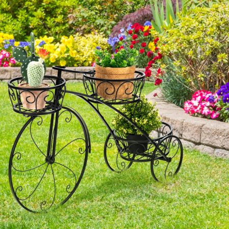 Dreirad-Pflanzenständer Fahrrad-Pflanzenhalter im Pariser Stil 80 x 52 cm Schwarz