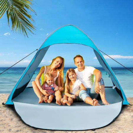 Costway Tragbarer Pop up Strandzelt mit Tragetasche UPF50+ Sonnenschutz für 2-4 Personen Blau