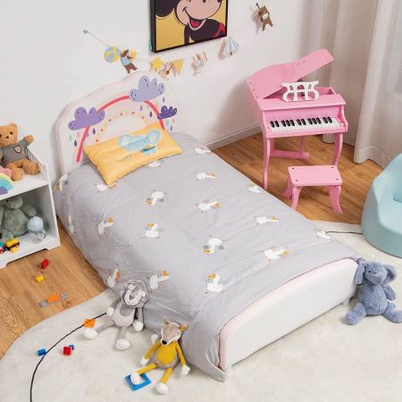 Costway Regenbogen-Kinderbett mit Kopfteil & Fußteil für Kinder 153 x 77 x 70 cm Weiß + Rosa