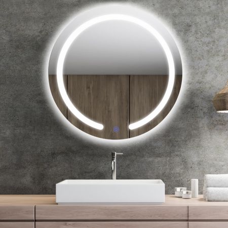 Costway LED-Spiegel Runder Badezimmerspiegel mit LED-Leuchten 50 cm Durchmesser