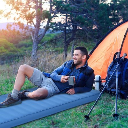 Costway Camping Isomatte Schlafmatte inklusive Tragetasche 10 cm Dick Blau