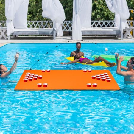 Costway Beer Pong Schwimmender Teppich Wassermatte Schwimmmatte 176 x 90 x 3,5 cm Orange + Schwarz
