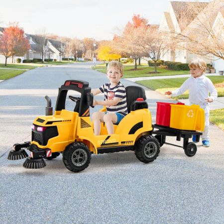 Straßenkehrer Elektrotruck für Kinder mit 2 Rotierenden Bürsten Gelb