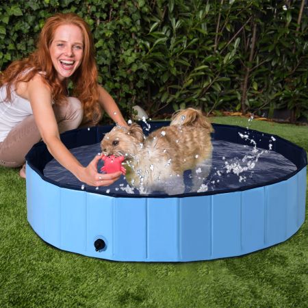Costway Haustier Pool Tragbarer Haustier Swimmingpool Faltbare Badewanne Pool für Hunde Katzen Kinder Blau