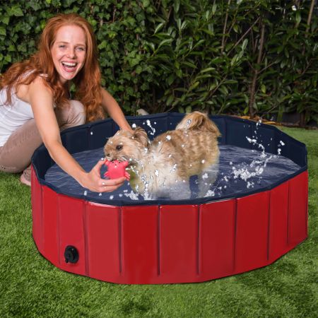 Haustier Pool Tragbarer Haustier Swimmingpool Faltbare Badewanne Pool für Hunde Katzen Kinder Rot