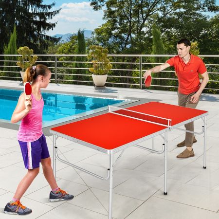 Costway Tischtennisplatte Tischtennis Platte Tischtennistisch klappbar 152,5 x 76 x 76 cm Rot + Silber