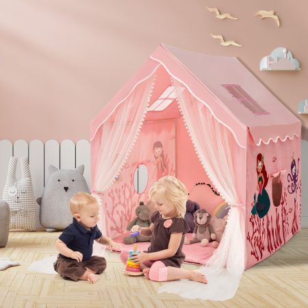 Costway Spielzelt Großes Kinderzelt Indoor-Spielzelt mit Matte Türvorhang 121 x 105 x 137 cm Rosa
