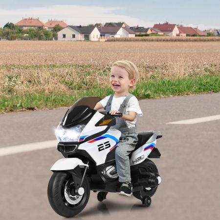 Costway 12V Elektro Motorrad Kindermotorrad mit Stützrädern Elektromotorrad Weiß