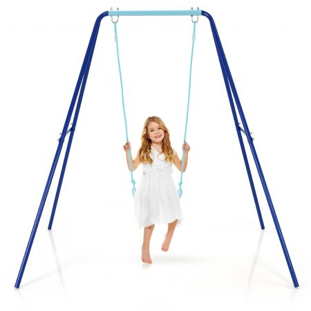 Costway Kinderschaukel mit Gestell Outdoor-Kinderschaukel Robuste Schaukel mit stabilem A-förmigen Rahmen Blau